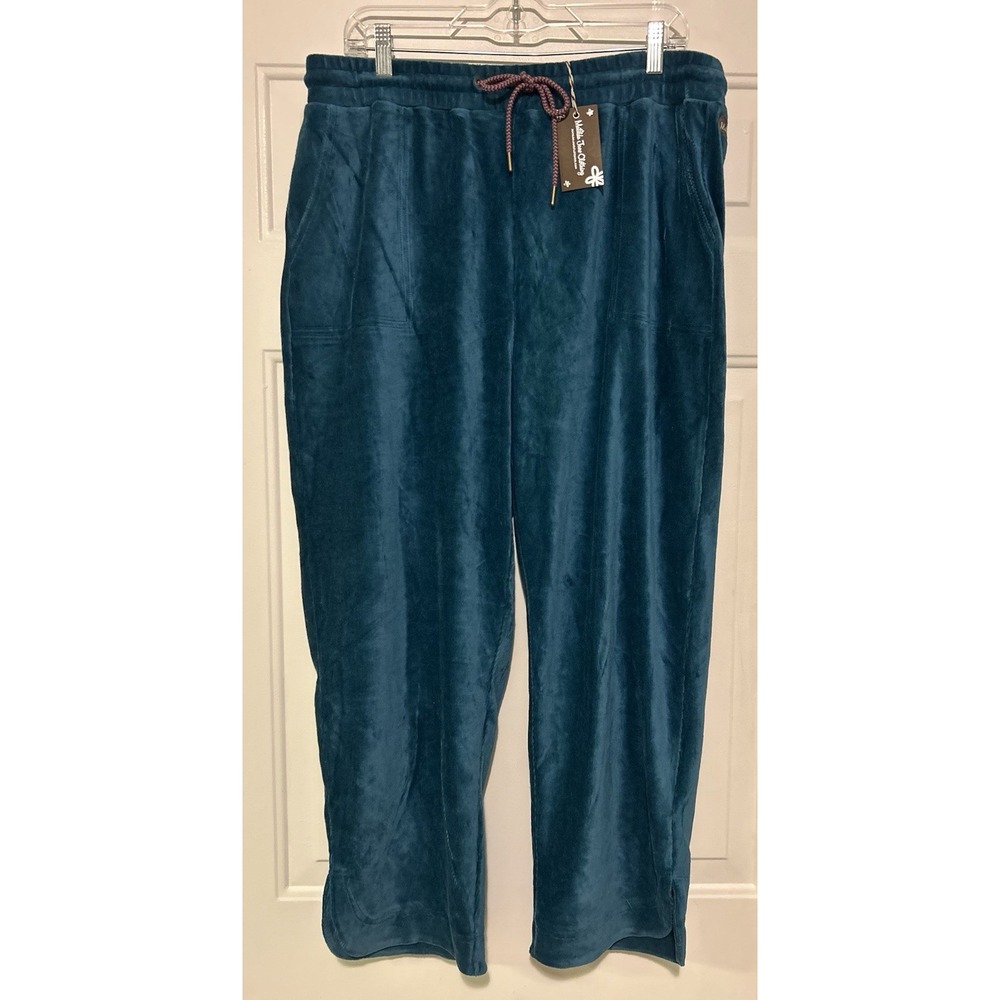 Matilda Jane Teal Velour Lounge Pants Womens Large Drawstring Soft Wide Leg Cozy